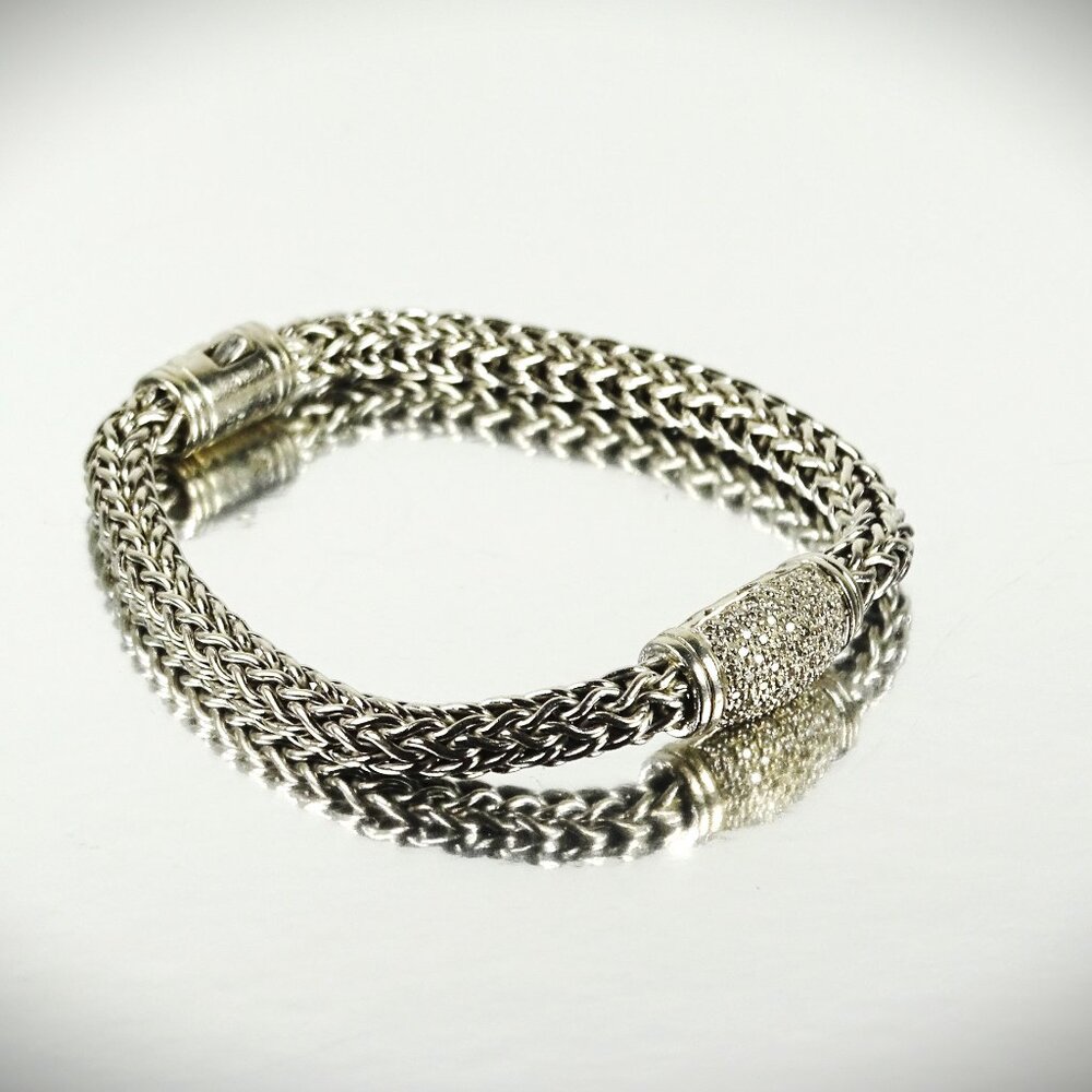 GAIL SCOTT Diamanti Sterling 18K Gold Diamonds Pave Bangle Bracelet 7"